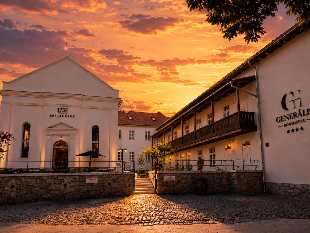 Tokaj's historic main square in golden morning light